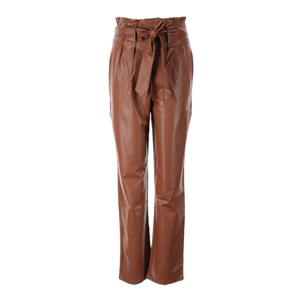 Commando Faux Leather Paperbag Waist Pants Brown Cocoa Tie Belt High Rise NWT L